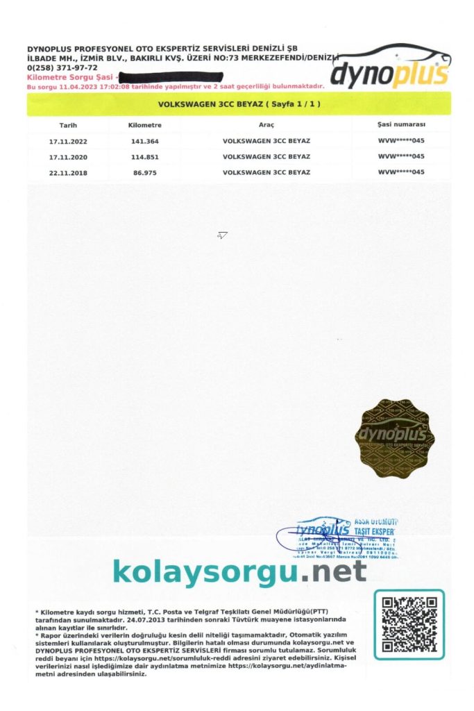 Örnek Oto Ekspertiz Raporları 2024 17 18 Kilometre Gecmisi Sorgulama